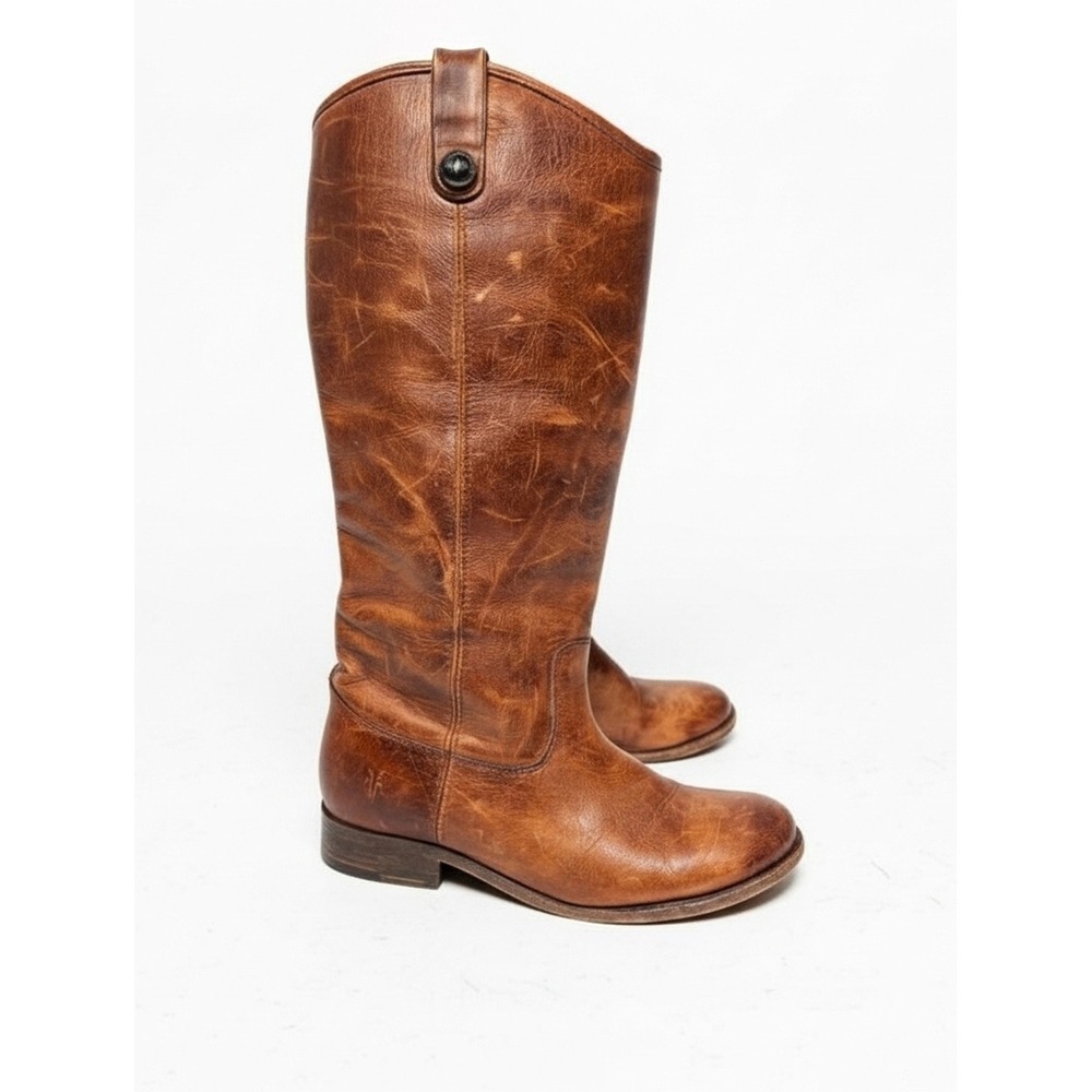 Frye Melissa Button Tall Boots Cognac Leather Extended Calf 7.5
Distressed
